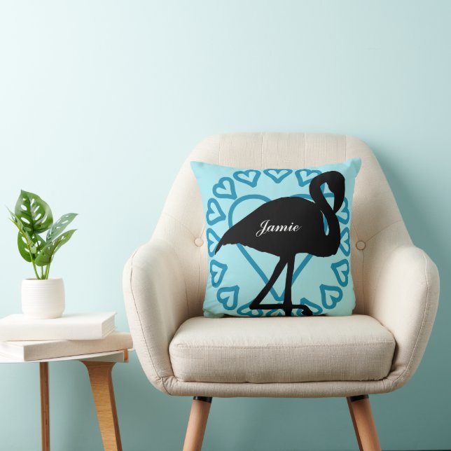 Sweet Heqrt Circle Flamingo Teal Aqua Throw Pillow (Chair)