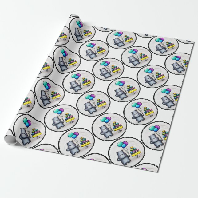 Sweet Hippo Wrapping Paper (Unrolled)