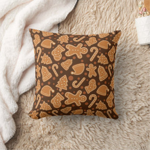 Sweet Holiday Gingerbread Cookies Dark Brown Home Throw Pillow