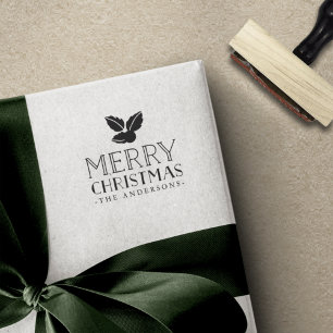Sweet Holly Merry Christmas Personalized Rubber Stamp