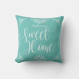 Sweet Home Art Deco Teal Aqua Throw Pillow
