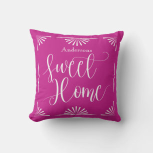 Sweet Home Art Deco Wine Red Throw Pillow