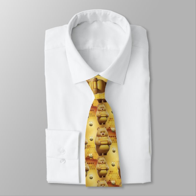 Sweet Honey Bears and Bees 3D Seamless Pattern Tie (Tied)