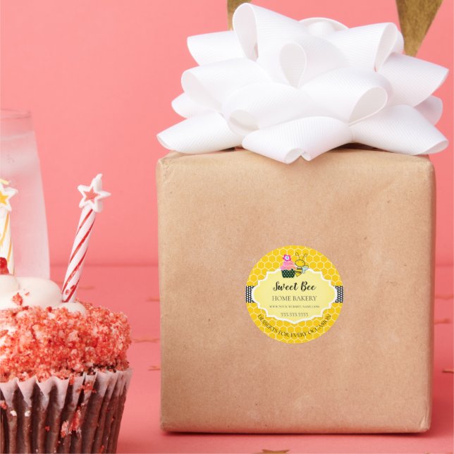 Sweet Honey Bee Cupcake Bakery Classic Round Sticker (Party)