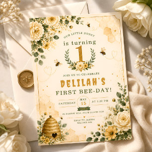 Sweet Honey Bee First Birthday Party Invitation