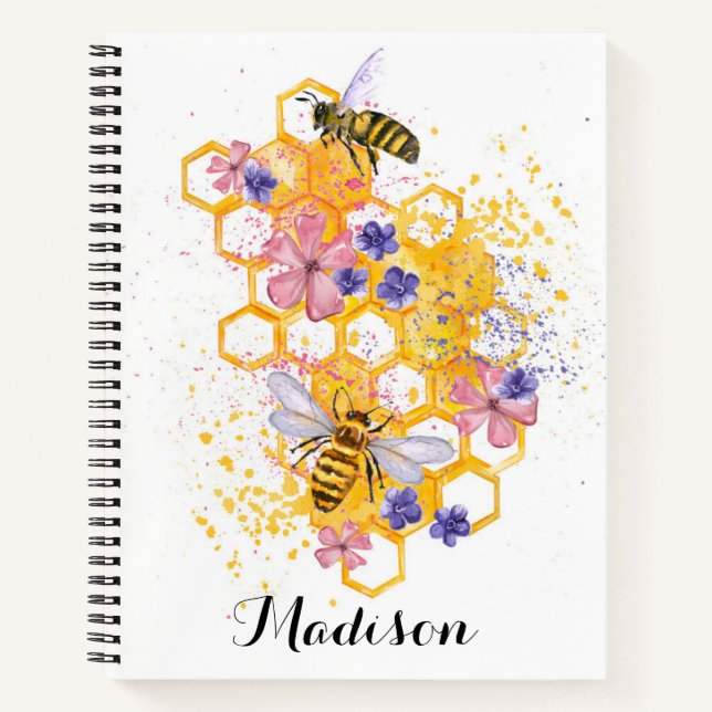 Sweet Honey Bee Floral Honeycomb Notebook (Front)