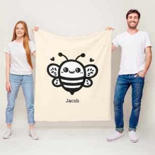 Sweet Honey Bee - Kawaii Nursery Line Art Fleece Blanket