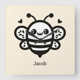 Sweet Honey Bee - Kawaii Nursery Line Art Square Wall Clock
