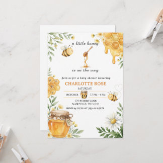 Sweet Honey Bee Theme Baby Shower Invitation