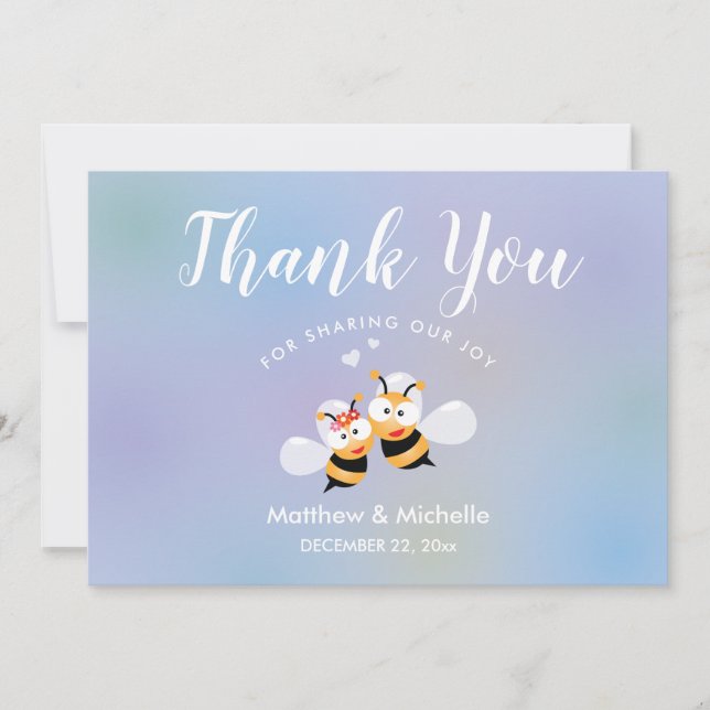 Sweet Honey Meant To Bee Couple Wedding Thank You Card (Front)