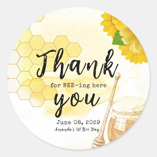 Sweet Honey with Flowers First Bee One Birthday Classic Round Sticker (Front)
