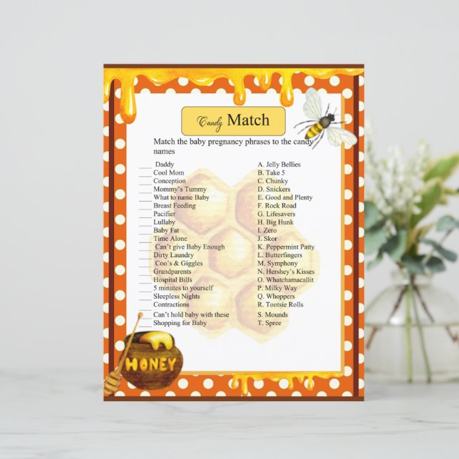 Sweet Honeybee Baby Shower Candy Match Game (Standing Front)