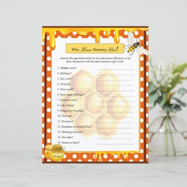 Sweet Honeybee Baby Shower Who Knows Mommy Game (Standing Front)
