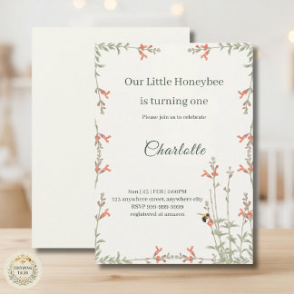 Sweet Honeybee Wildflower Girls First Birthday  Invitation