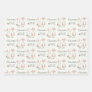 Sweet Honeybee Wildflower Girls First Birthday  Wrapping Paper Sheet