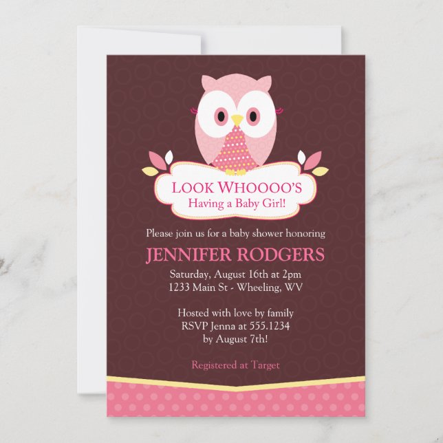 Sweet Hoot Owl Baby Shower Invitations - Pink (Front)