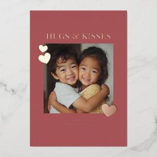 Sweet Hugs and Kisses Heart Photo Foil Holiday Card