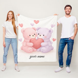 Sweet Hugs & Hearts: Soft Watercolor Cuddling Bear Fleece Blanket