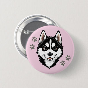 Sweet Husky Puppy Siberian 2 Inch Round Button