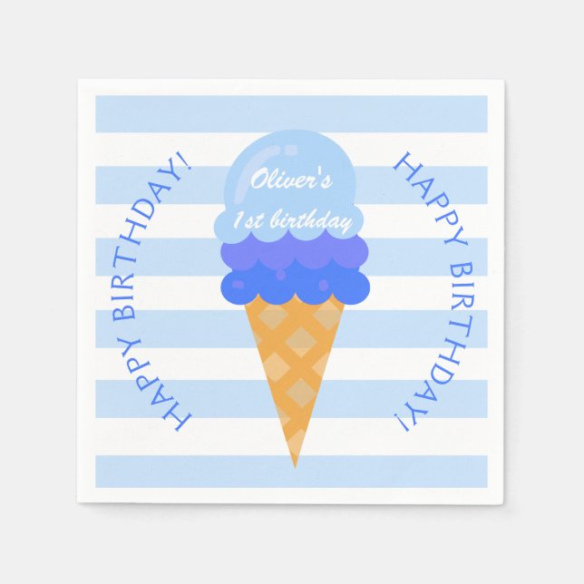 Sweet ice cream 1st birthday party blue boy napkin (Front)