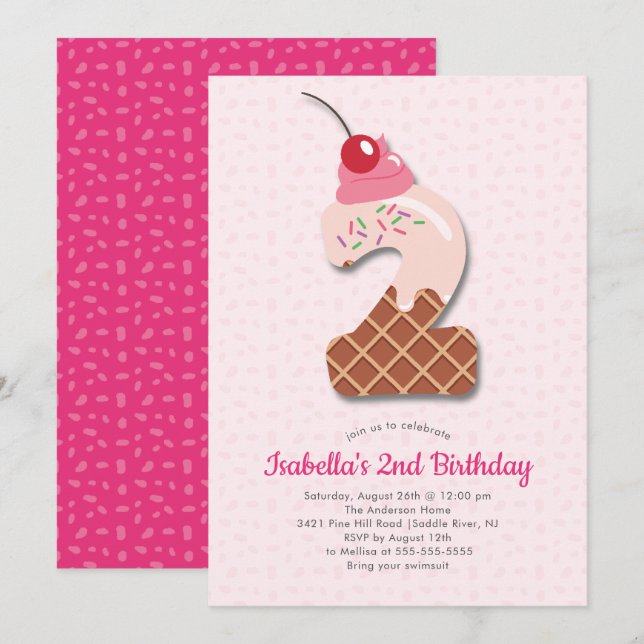 Sweet Ice Cream 2nd Birthday Invitation (Front/Back)