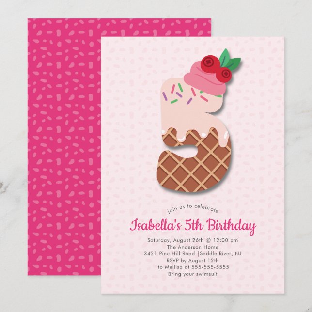 Sweet Ice Cream 5th Birthday Invitation (Devant / Derrière)