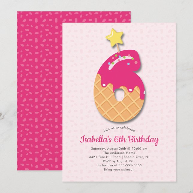 Sweet Ice Cream 6e anniversaire Invitation (Devant / Derrière)