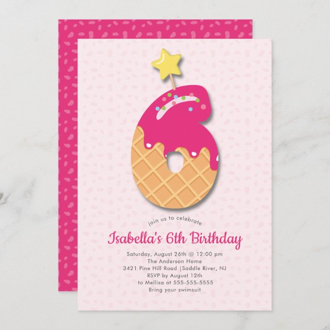 Sweet Ice Cream 6th Birthday Invitation (Front/Back)