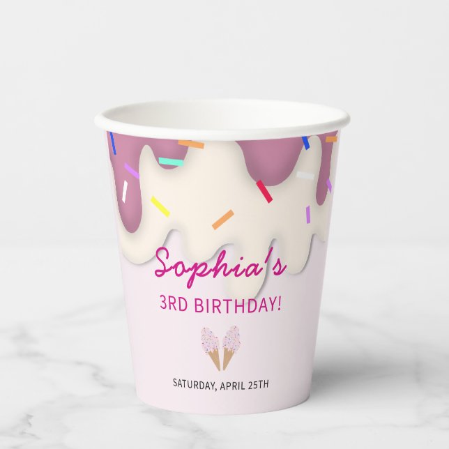 Sweet Ice Cream Birthday Paper Cups (Front)