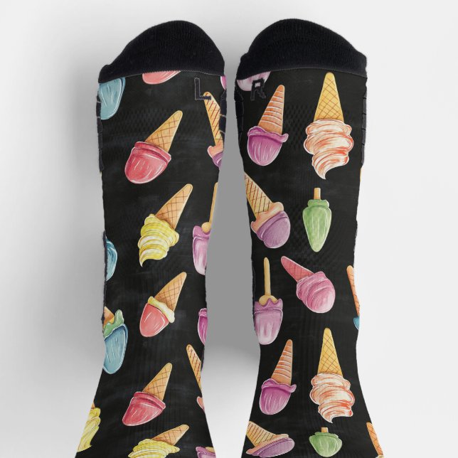 Sweet Ice Cream Chalk Drawing Pattern Black Socks (Top)
