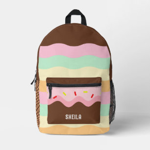 Sweet Ice Cream Colour Custom Name Printed Backpac Printed Backpack