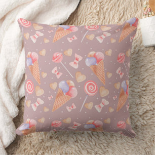Sweet Ice Cream Cones & Lollipops Pattern Throw Pillow