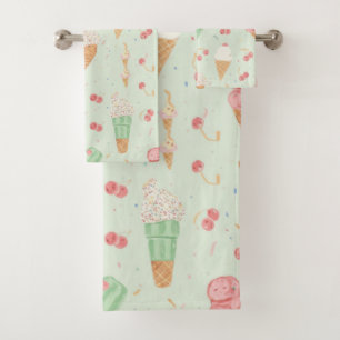 Sweet Ice Cream Cones Pastel Mint Summer Bath Towel Set
