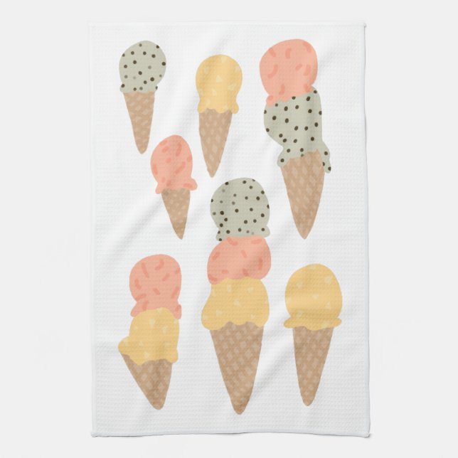 Sweet Ice Cream Cones Pastel Pattern Kitchen Towel (Vertical)