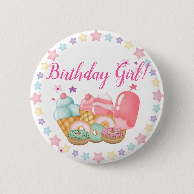 Sweet Ice Cream, Doughnut Birthday, Any Age     2 Inch Round Button (Front)