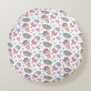 Sweet Ice Cream & Doughnuts Pattern Round Pillow