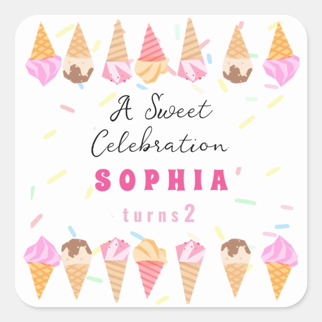 Sweet Ice Cream Party  Square Sticker (Front)