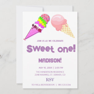 Sweet ICE CREAM rainbow colours,  Invitation