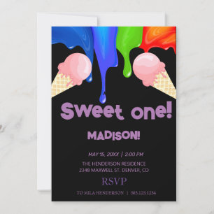 Sweet ICE CREAM rainbow colours,  Invitation