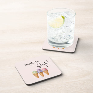 Sweet Ice Cream Summer Here Scoop Baby Shower Coaster