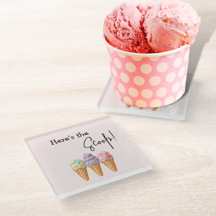 Sweet Ice Cream Summer Here Scoop Baby Shower Glass Coaster