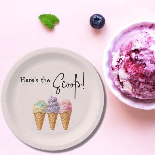 Sweet Ice Cream Summer Here Scoop Baby Shower Paper Plate