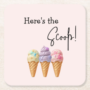 Sweet Ice Cream Summer Here Scoop Baby Shower Square Paper Coaster