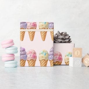 Sweet Ice Cream Summer Here Scoop Baby Shower Wrapping Paper