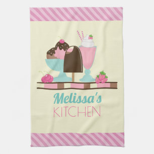 Sweet Ice Cream Sundae & Strawberry Float Kitchen Towel