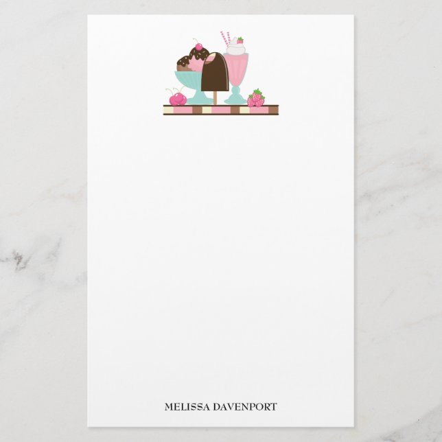 Sweet Ice Cream Sundae & Strawberry Float Stationery (Front)