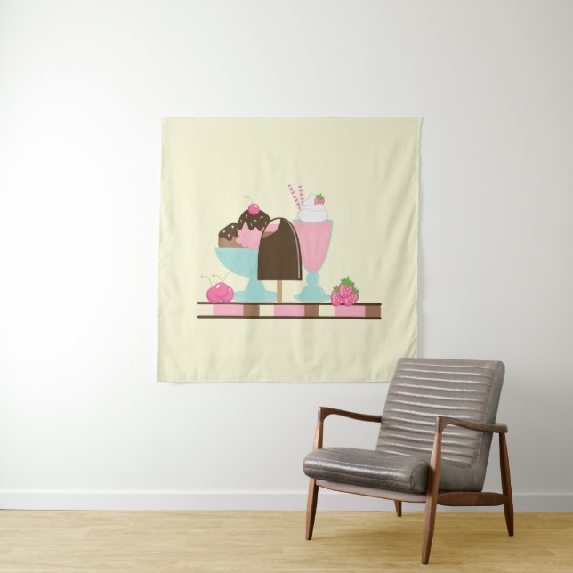 Sweet Ice Cream Sundae & Strawberry Float Tapestry (In Situ)