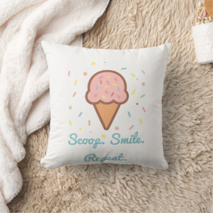 Sweet Ice Cream Throw Pillow–Scoop. Smile. Repeat. Pillow