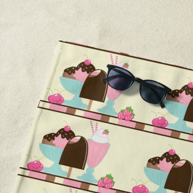 Sweet Ice Cream Treats Pattern Beach Towel (In Situ)