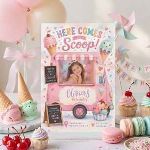 Sweet Ice Cream Truck Birthday with Photo Invitation